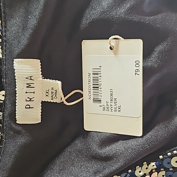 NWT Prima blue Black Silver Sparkle Sequined Peplom Vneck Shirt Blouse Top XXL - Picture 6 of 10